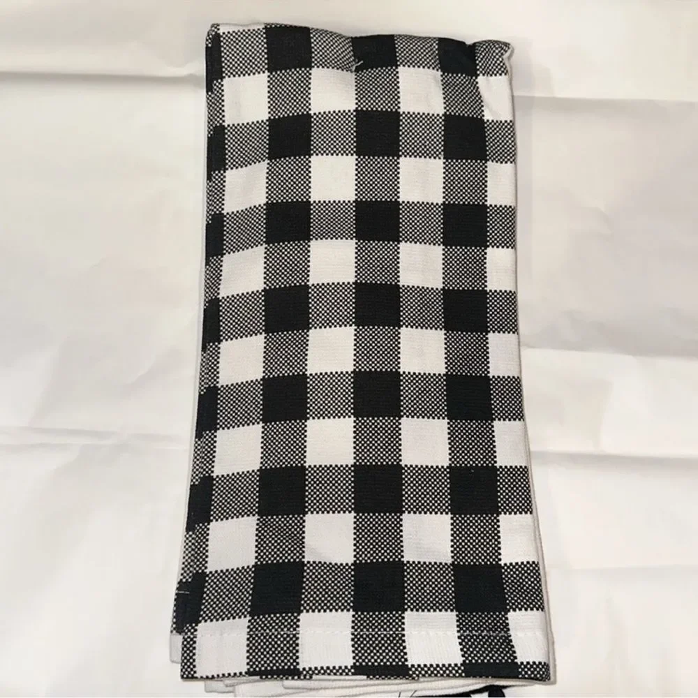 MRKT Autumn Harvest Black White Graphic Gingham Plaid Cotton Towel Gift Set